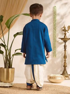 Boys blue cotton silk kurta dhoti set 5