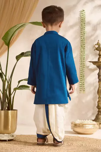 Boys blue cotton silk kurta dhoti set
