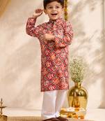 Boys red cotton patola print kurta pyjama set