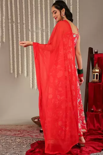 Floral Printed Shoulder Straps Anarkali Kurta & Trousers With Dupatta