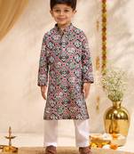 Boys blue cotton patola print kurta pyjama set