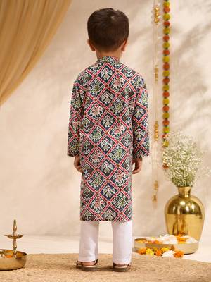 Boys blue cotton patola print kurta pyjama set 5