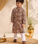 Boys black cotton patola print kurta pyjama set