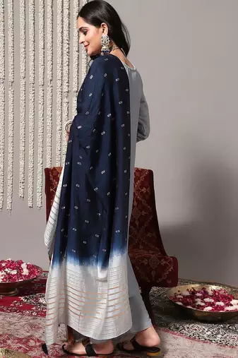 Ethnic Motifs Embroidered Thread work Straight Kurta & Trousers With Dupatta