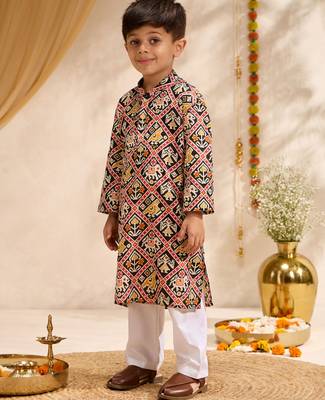 Boys black cotton patola print kurta pyjama set 4