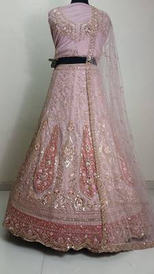 Embroidered Powder Pink Lehenga Choli with Dupatta for Women 2