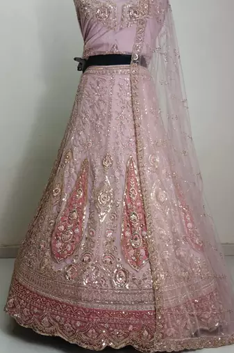 Embroidered Powder Pink Lehenga Choli with Dupatta for Women