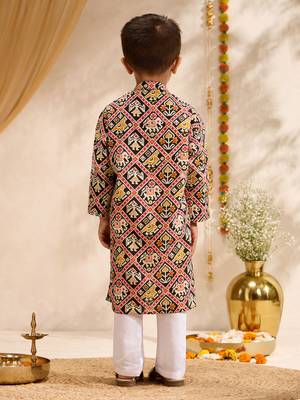 Boys black cotton patola print kurta pyjama set 5