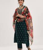 Green Ethnic Motifs Embroidered Sequinned Straight Kurta & Trousers With Dupatta