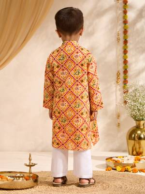 Boys mustard cotton patola print kurta pyjama set 5