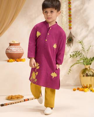 Boys falsa cotton applique embroidery kurta pyjama set 1