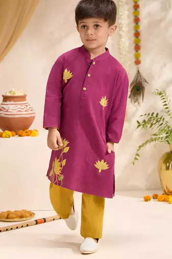 Boys falsa cotton applique embroidery kurta pyjama set