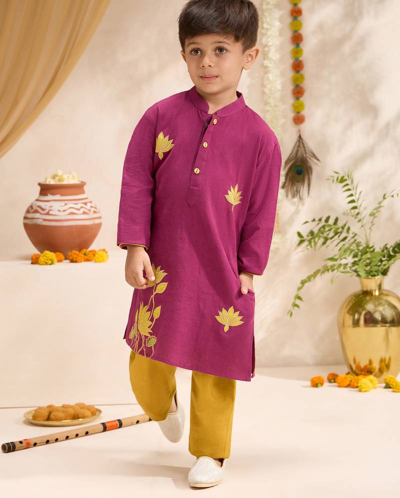 Boys falsa cotton applique embroidery kurta pyjama set