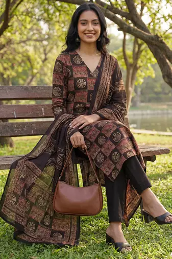 black straight geometric print kurta trouser dupatta set