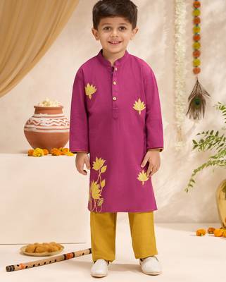 Boys falsa cotton applique embroidery kurta pyjama set 3