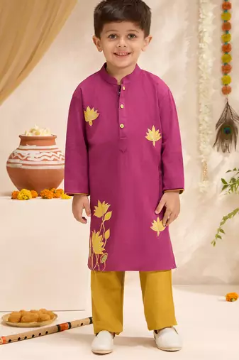 Boys falsa cotton applique embroidery kurta pyjama set