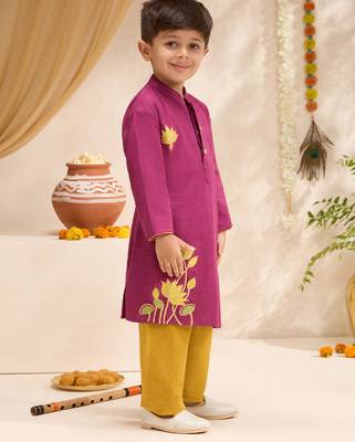 Boys falsa cotton applique embroidery kurta pyjama set 4