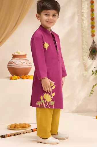 Boys falsa cotton applique embroidery kurta pyjama set