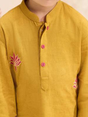 Boys mustard cotton applique embroidery kurta pyjama set 2