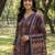 Yufta navy blue straight geometric print with kurta trouser dupatta set