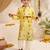 Boys yellow silk blend pichwai print sequin kurta pyjama set