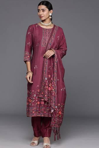 Floral Printed Regular Sequinned Kurta with Trousers & Dupatta