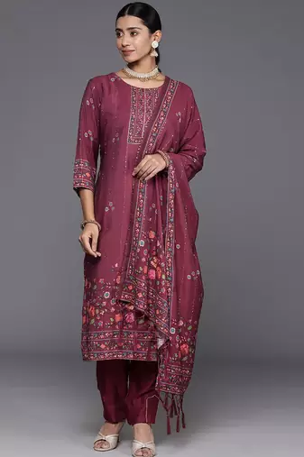Floral Printed Regular Sequinned Kurta with Trousers & Dupatta