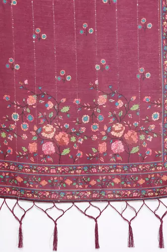 Floral Printed Regular Sequinned Kurta with Trousers & Dupatta