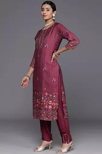 Floral Printed Regular Sequinned Kurta with Trousers & Dupatta