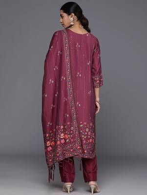 Floral Printed Regular Sequinned Kurta with Trousers & Dupatta 6