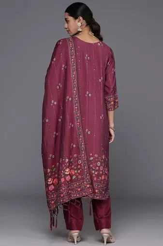 Floral Printed Regular Sequinned Kurta with Trousers & Dupatta
