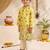 Boys yellow silk blend pichwai print sequin kurta pyjama set