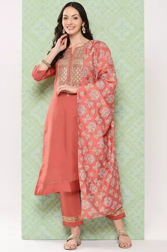 Orange Ethnic Motifs Yoke Design Gotta Patti Kurta with Trousers & With Dupatta