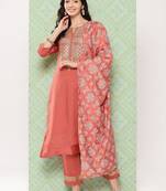Orange Ethnic Motifs Yoke Design Gotta Patti Kurta with Trousers & With Dupatta