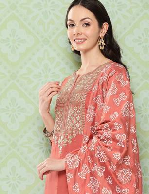 Orange Ethnic Motifs Yoke Design Gotta Patti Kurta with Trousers & With Dupatta 2