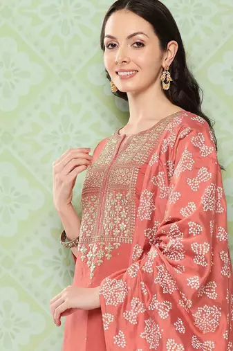 Orange Ethnic Motifs Yoke Design Gotta Patti Kurta with Trousers & With Dupatta