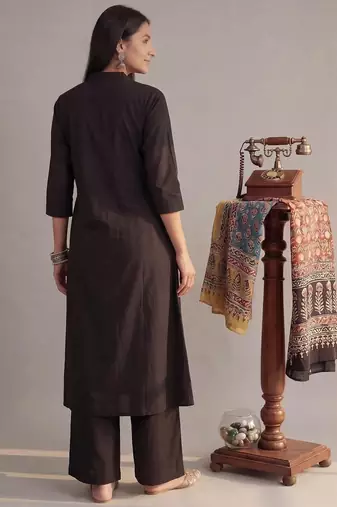 black solid a-line design features pintuck pleats kurta palazzo set