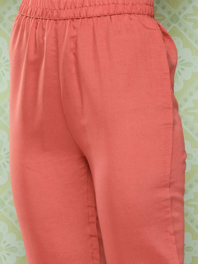 Orange Ethnic Motifs Yoke Design Gotta Patti Kurta with Trousers & With Dupatta