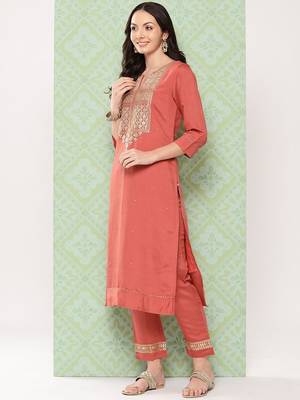 Orange Ethnic Motifs Yoke Design Gotta Patti Kurta with Trousers & With Dupatta 4
