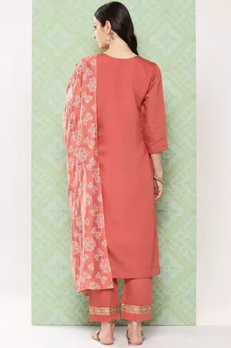 Orange Ethnic Motifs Yoke Design Gotta Patti Kurta with Trousers & With Dupatta