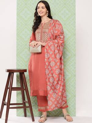 Orange Ethnic Motifs Yoke Design Gotta Patti Kurta with Trousers & With Dupatta 6
