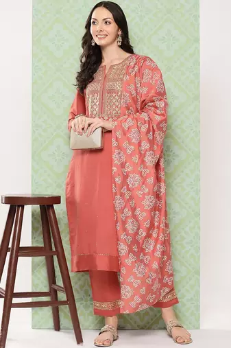 Orange Ethnic Motifs Yoke Design Gotta Patti Kurta with Trousers & With Dupatta