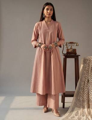 Yufta mauve solid a-line design features pintuck pleats kurta palazzo set 1