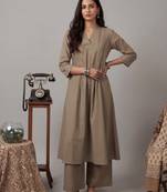 Yufta grey solid a-line design features pintuck pleats kurta palazzo set