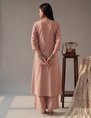 Yufta mauve solid a-line design features pintuck pleats kurta palazzo set 3