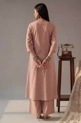 Yufta mauve solid a-line design features pintuck pleats kurta palazzo set