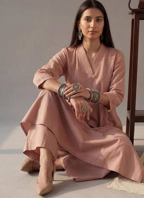 Yufta mauve solid a-line design features pintuck pleats kurta palazzo set 4