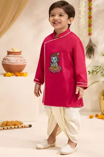 Boys falsa cotton silk thread embroidery kurta dhoti set