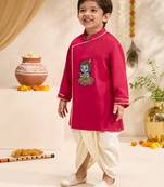 Boys falsa cotton silk thread embroidery kurta dhoti set