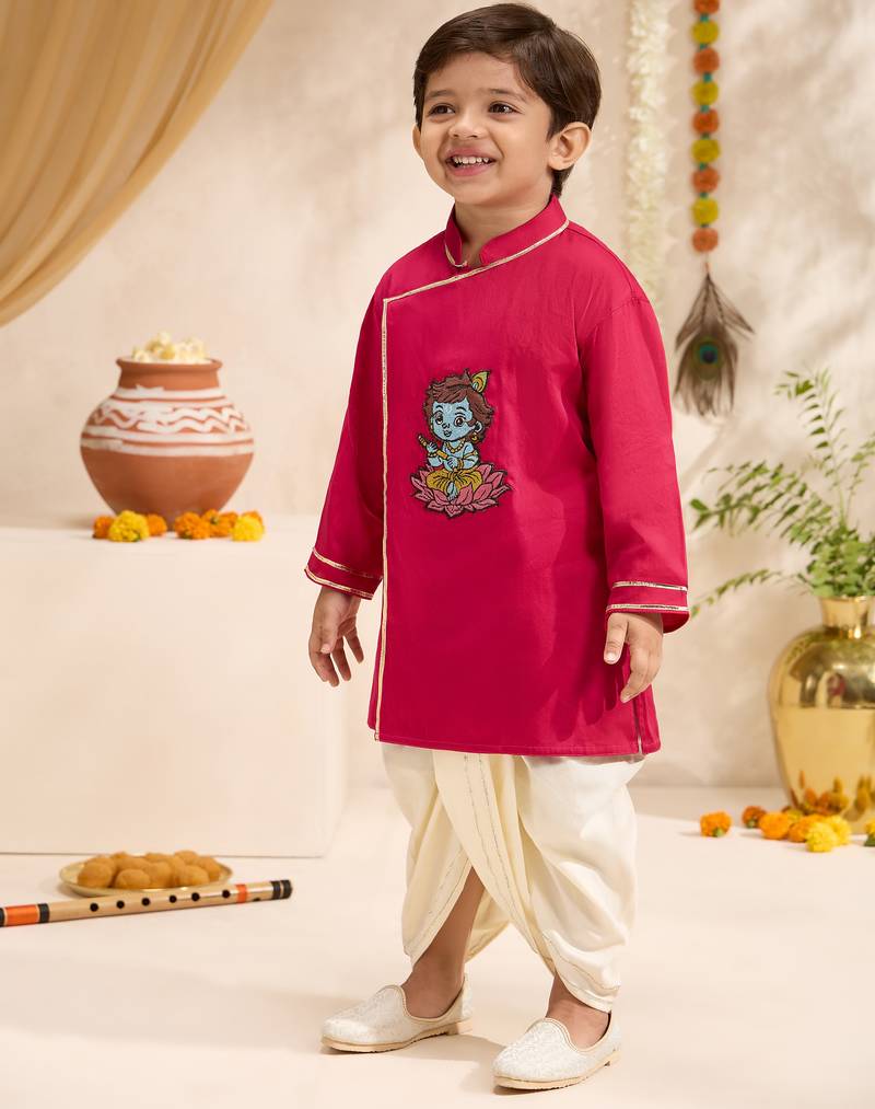 Boys falsa cotton silk thread embroidery kurta dhoti set